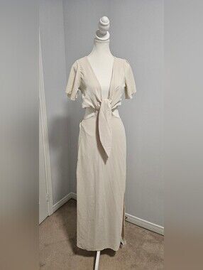 SHEIN Cream Tie-Front Cutout Maxi Dress